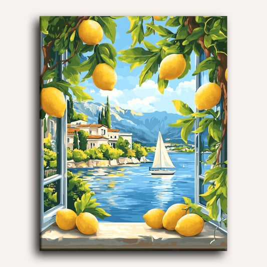 Peinture par numéro adulte Citrons et Lac Italien, toile tendue 30×40 cm — Maison Artsen