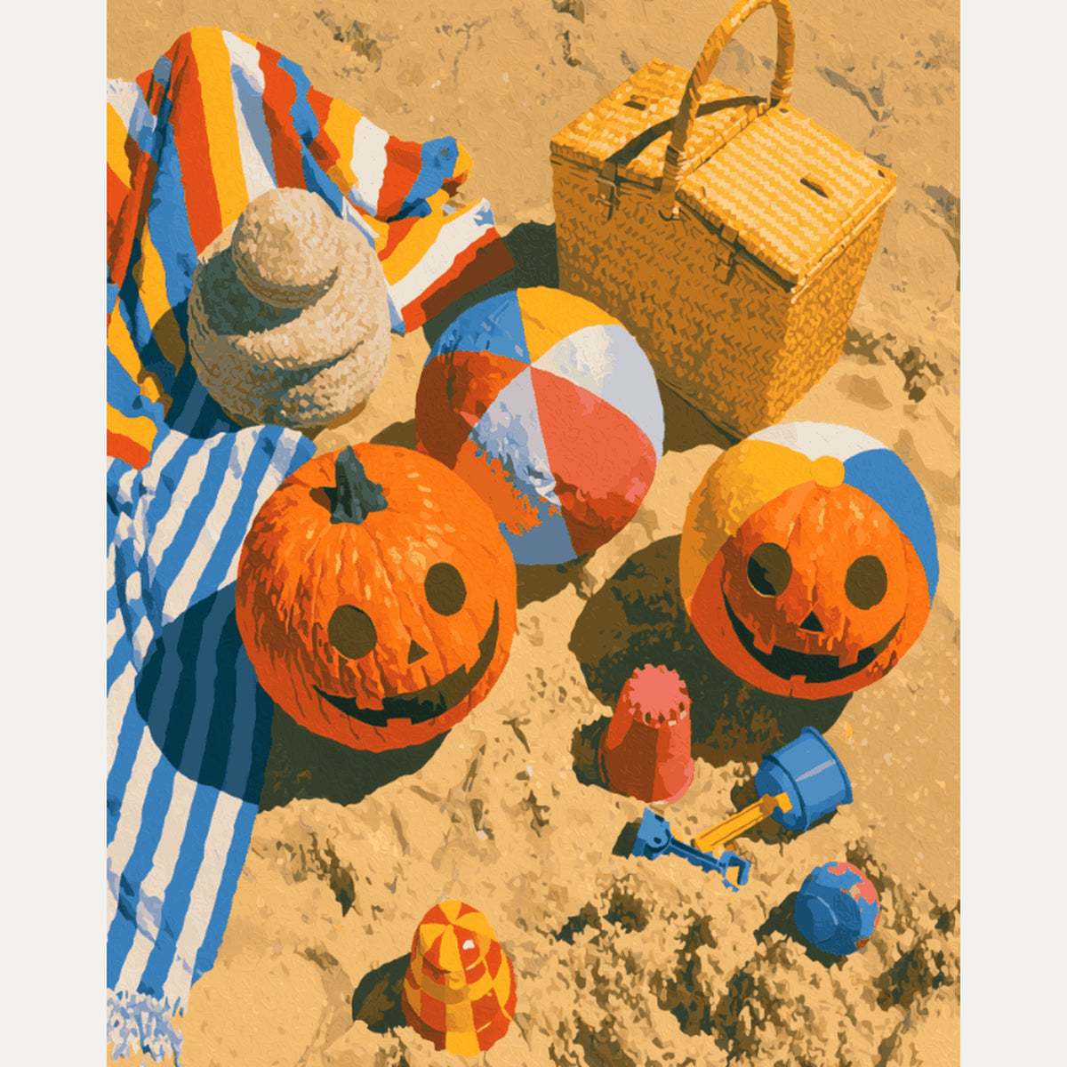 Peinture par numéro adulte Citrouilles à la Plage, visuel complet du design — Maison Artsen