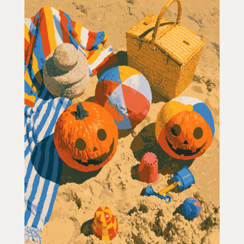 Peinture par numéro adulte Citrouilles à la Plage, visuel complet du design — Maison Artsen