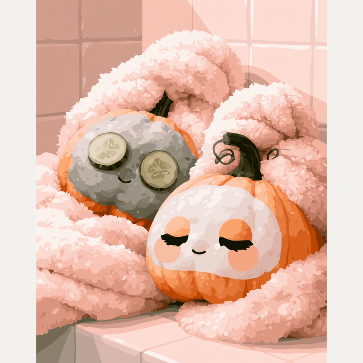 Peinture par numéro adulte Citrouilles au Spa, visuel complet du design — Maison Artsen
