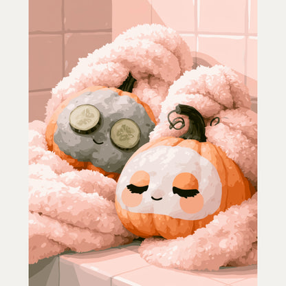 Peinture par numéro adulte Citrouilles au Spa, visuel complet du design — Maison Artsen