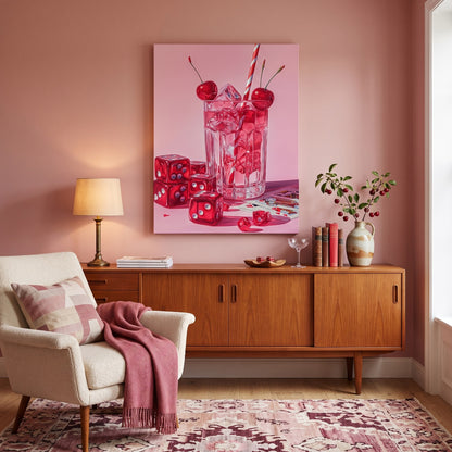 Tableau peinture par numéro Cocktail Cerise accroché dans un intérieur décoré — Maison Artsen