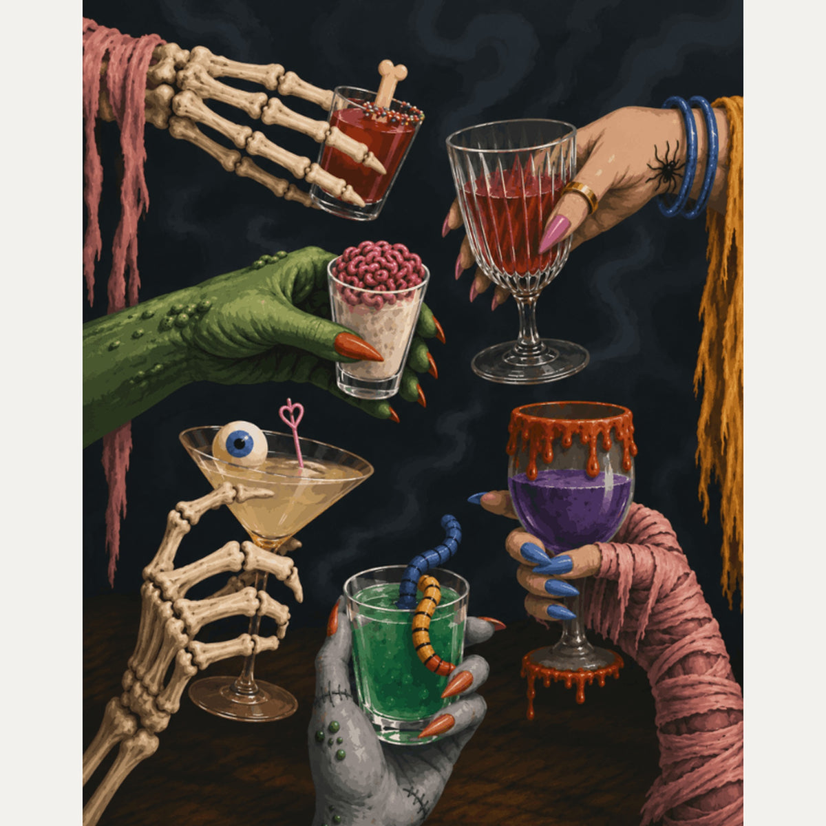 Peinture par numéro adulte Cocktails de Monstres, visuel complet du design — Maison Artsen