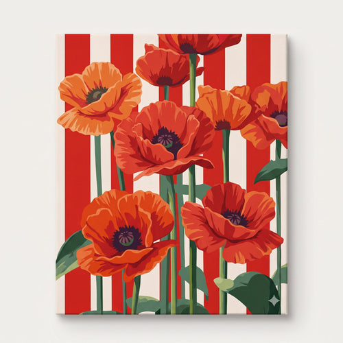 Peinture par numéro adulte Coquelicots Rouges, visuel complet du design sur toile — Maison Artsen
