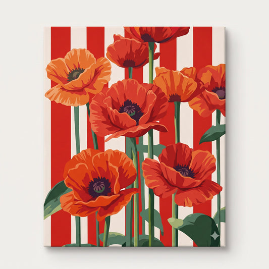 Peinture par numéro adulte Coquelicots Rouges, visuel complet du design sur toile — Maison Artsen