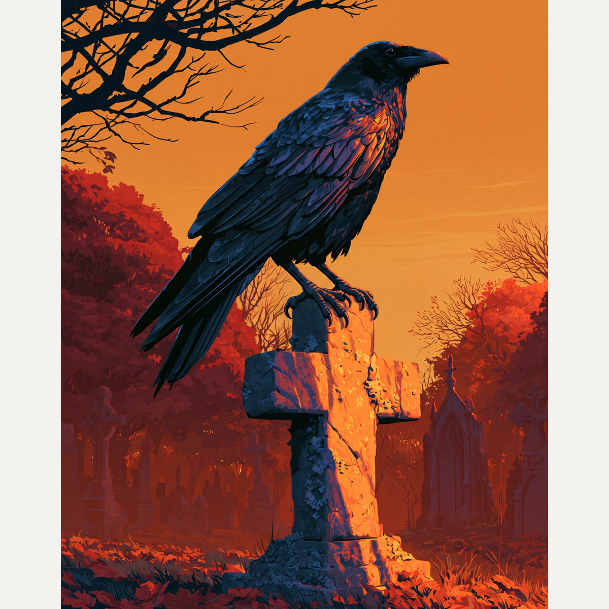 Peinture par numéro adulte Corbeau au Crépuscule, visuel complet du design — Maison Artsen