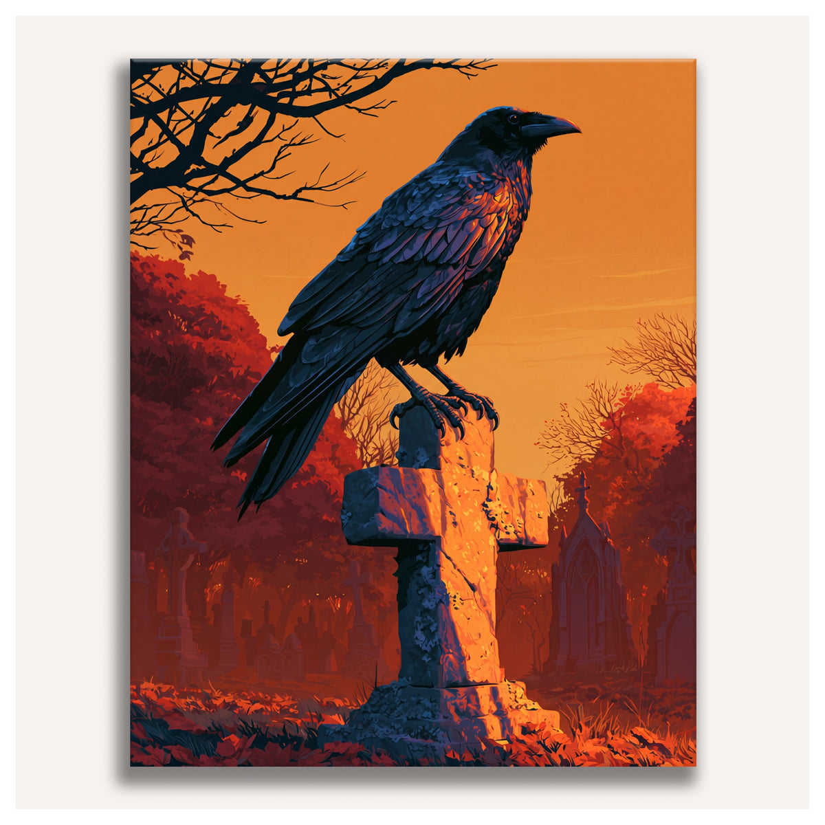 Peinture par numéro adulte Corbeau au Crépuscule, toile tendue vue de face — Maison Artsen