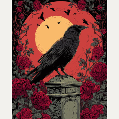 Peinture par numéro adulte Corbeau et Roses, visuel complet du design — Maison Artsen