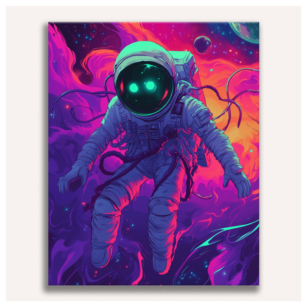Peinture par numéro adulte Cosmonaute des Ténèbres, visuel complet du design sur toile, Maison Artsen
