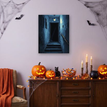 Tableau peinture par numéro Couloir de Minuit accroché dans un salon décoré pour Halloween — Maison Artsen