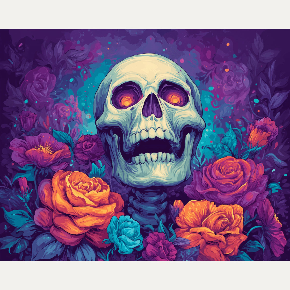 Peinture par numéro adulte Crâne aux Roses, visuel complet du design — Maison Artsen