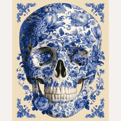 Peinture par numéro adulte Crâne de Delft, visuel complet du design — Maison Artsen