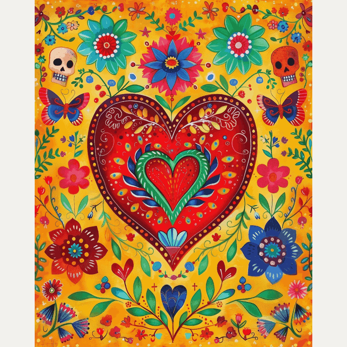 Peinture par numéro adulte Cœur Fleuri, visuel complet du design — Maison Artsen