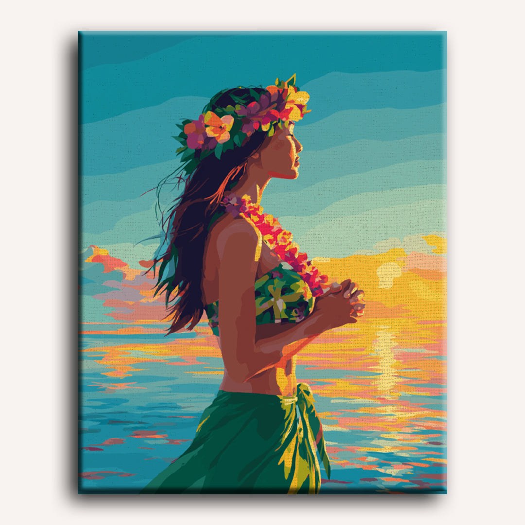 Peinture par numéro adulte Danseuse de Hula, visuel complet du design sur toile — Maison Artsen