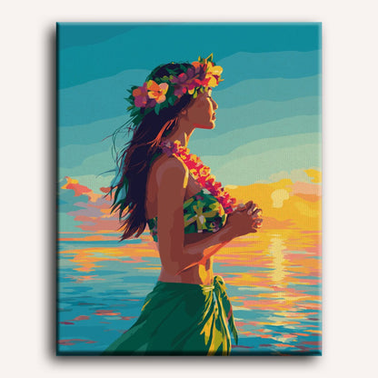 Peinture par numéro adulte Danseuse de Hula, visuel complet du design sur toile — Maison Artsen