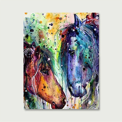 Peinture par numéro adulte Deux Chevaux à l'Aquarelle, toile tendue 30×40 cm — Maison Artsen