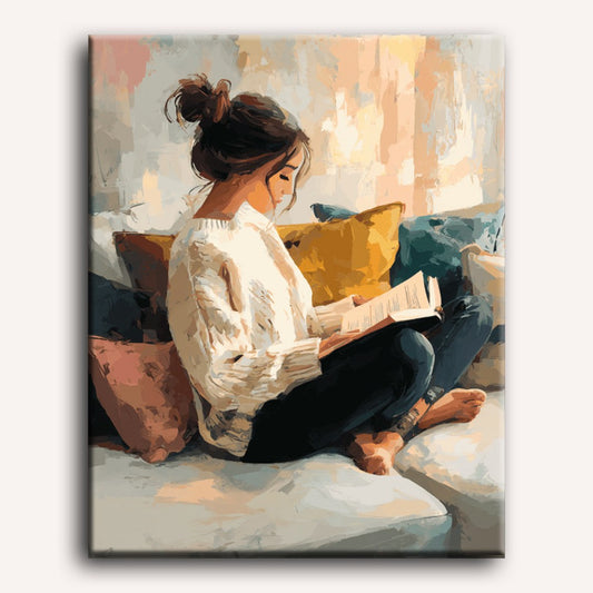 Peinture par numéro adulte Dimanche en Lecture, toile tendue 30×40 cm — Maison Artsen