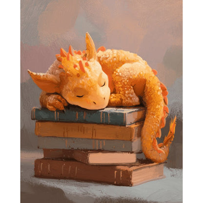Modèle à peindre Dragon Endormi sur les Livres, peinture par numéro 30×40 cm — Maison Artsen