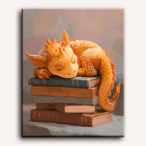 Peinture par numéro adulte Dragon Endormi sur les Livres, toile tendue 30×40 cm — Maison Artsen