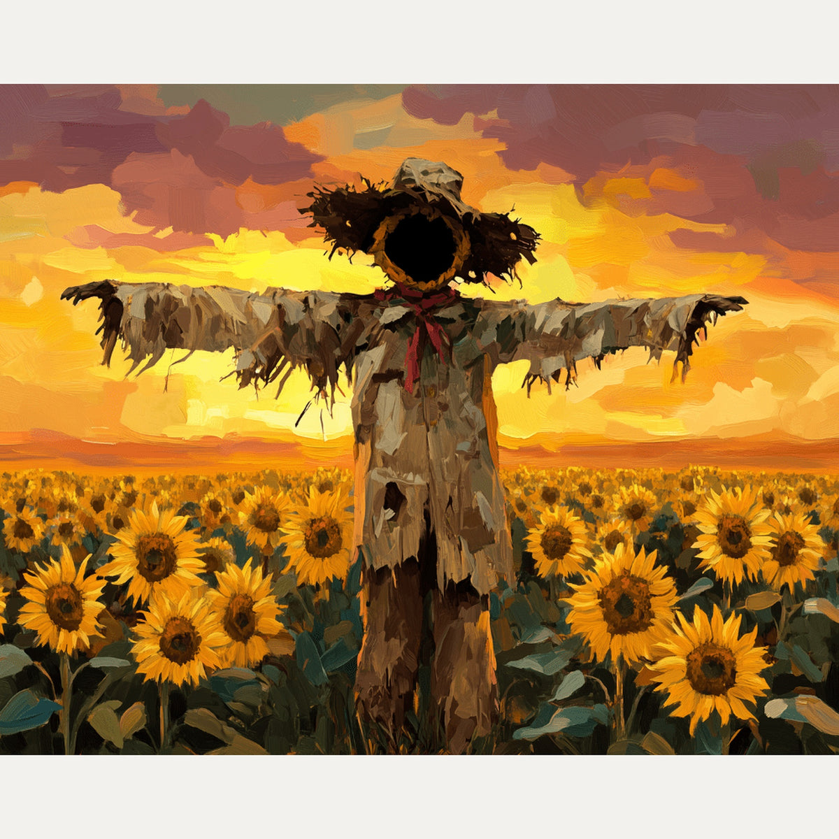 Peinture par numéro adulte Épouvantail des Tournesols, visuel complet du design — Maison Artsen