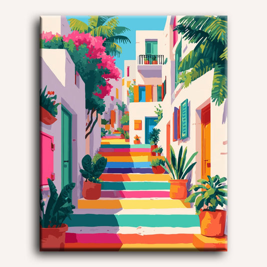 Peinture par numéro adulte Escalier Arc-en-Ciel, toile tendue 30×40 cm — Maison Artsen