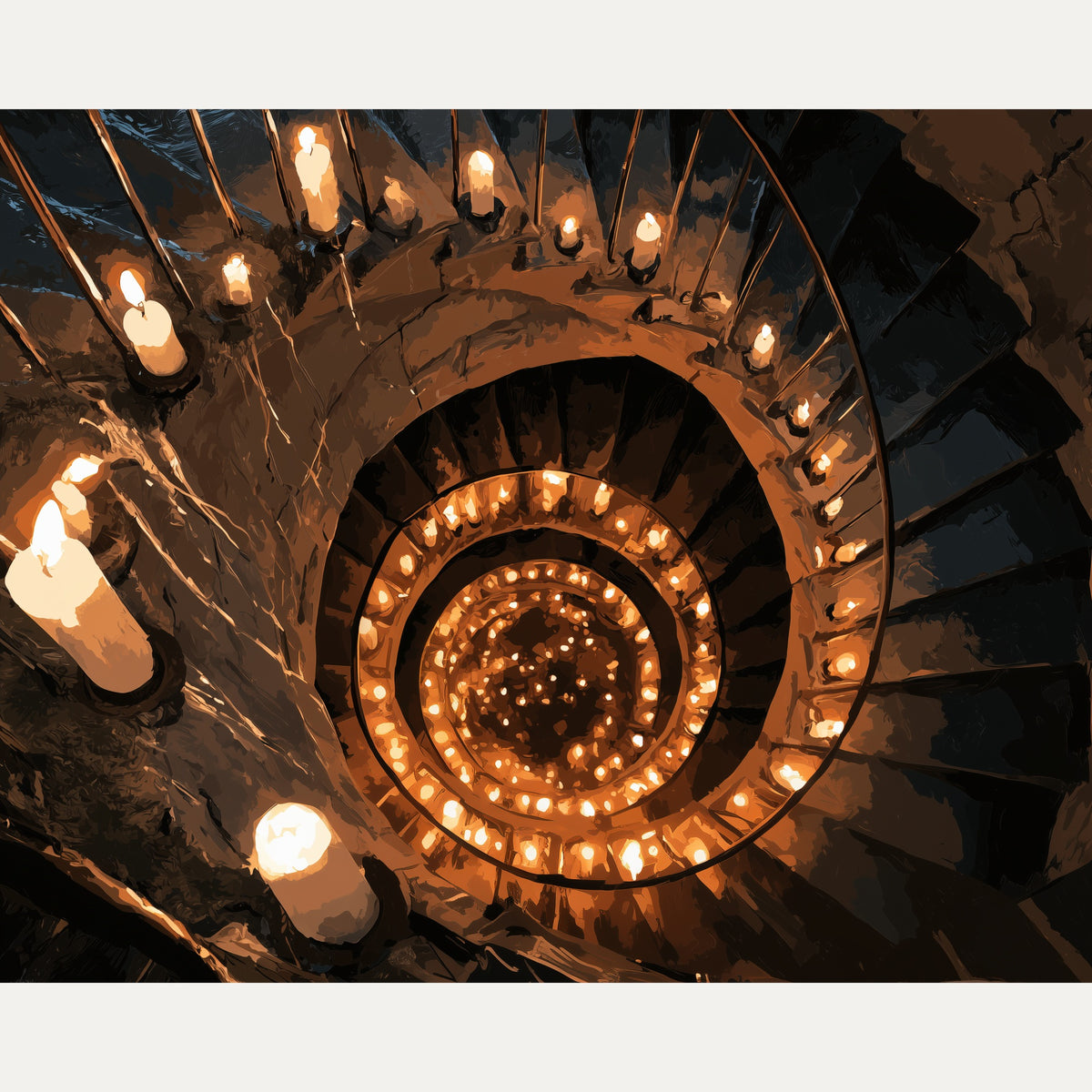 Peinture par numéro adulte Escalier aux Bougies, visuel complet du design — Maison Artsen