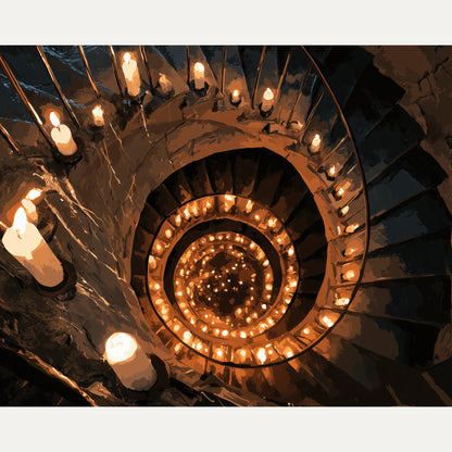 Peinture par numéro adulte Escalier aux Bougies, visuel complet du design — Maison Artsen