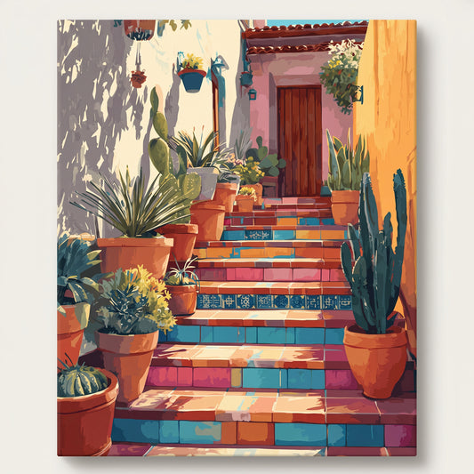Peinture par numéro adulte Escaliers du Mexique, toile tendue 30x40 cm — Maison Artsen