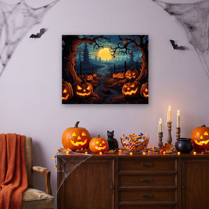 Tableau peinture par numéro Chemin des Citrouilles accroché dans un intérieur décoré, Maison Artsen