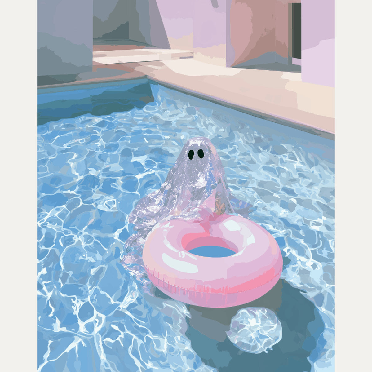 Peinture par numéro adulte Fantôme à la Bouée, visuel complet du design — Maison Artsen