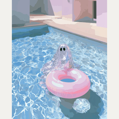 Peinture par numéro adulte Fantôme à la Bouée, visuel complet du design — Maison Artsen