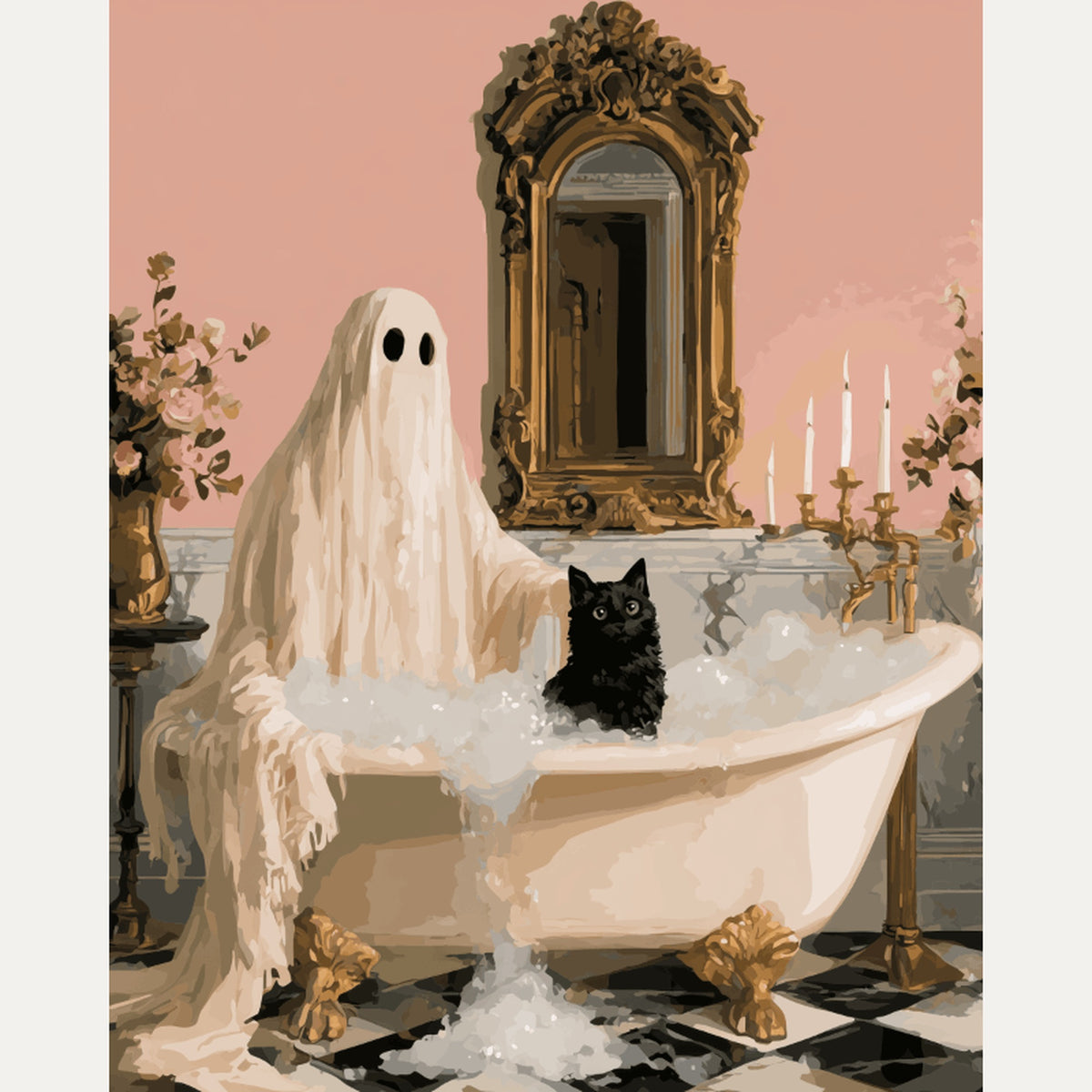 Peinture par numéro adulte Fantôme au Bain, visuel complet du design — Maison Artsen