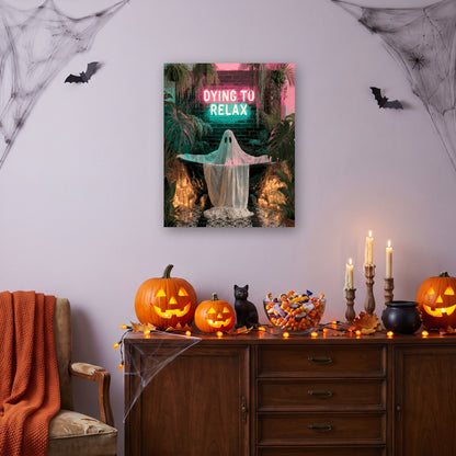 Tableau peinture par numéro Fantôme dans la Baignoire accroché dans un salon décoré pour Halloween — Maison Artsen