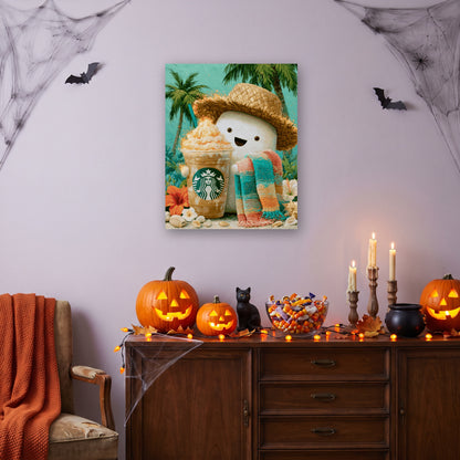 Tableau peinture par numéro Fantôme en Vacances accroché dans un salon décoré pour Halloween — Maison Artsen