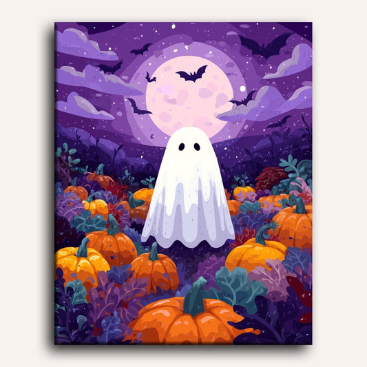 Peinture par numéro adulte Fantôme Minuit, visuel complet du design sur toile — Maison Artsen