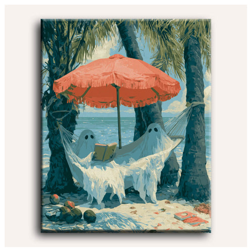 Peinture par numéro adulte Fantômes sous les Palmiers, toile tendue vue de face — Maison Artsen