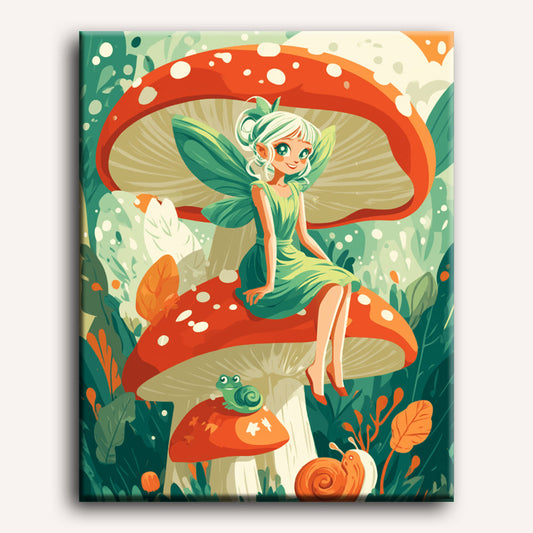 Peinture par numéro adulte Fée des Champignons, visuel complet du design sur toile — Maison Artsen