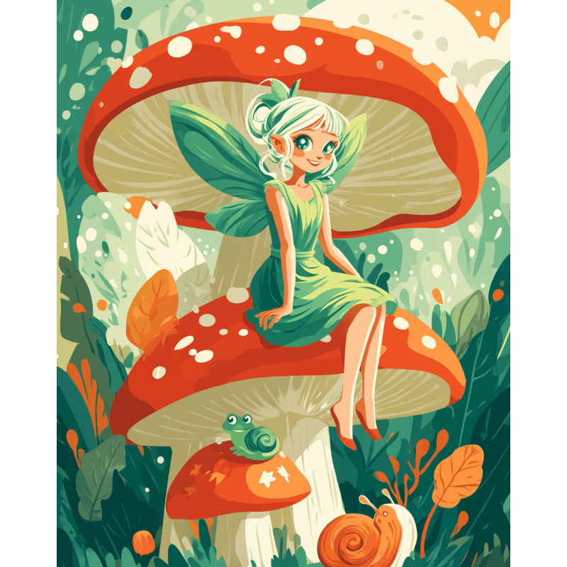 Peinture par numéro adulte Fée des Champignons, visuel complet du design sur toile — Maison Artsen