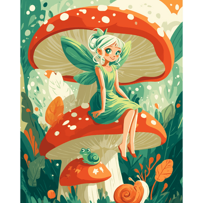 Peinture par numéro adulte Fée des Champignons, visuel complet du design sur toile — Maison Artsen