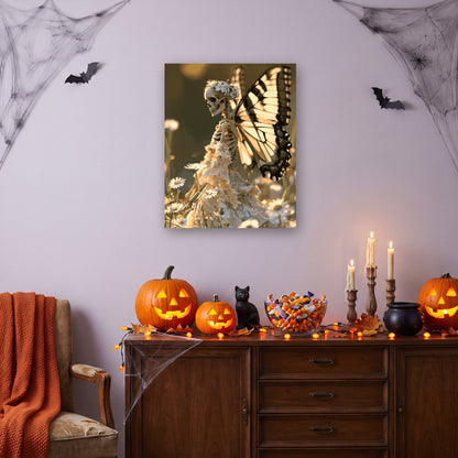 Tableau peinture par numéro Fée des Marguerites accroché dans un salon décoré pour Halloween — Maison Artsen