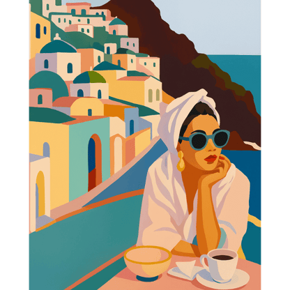 Femme à Santorin - Tableau peinture par numéro