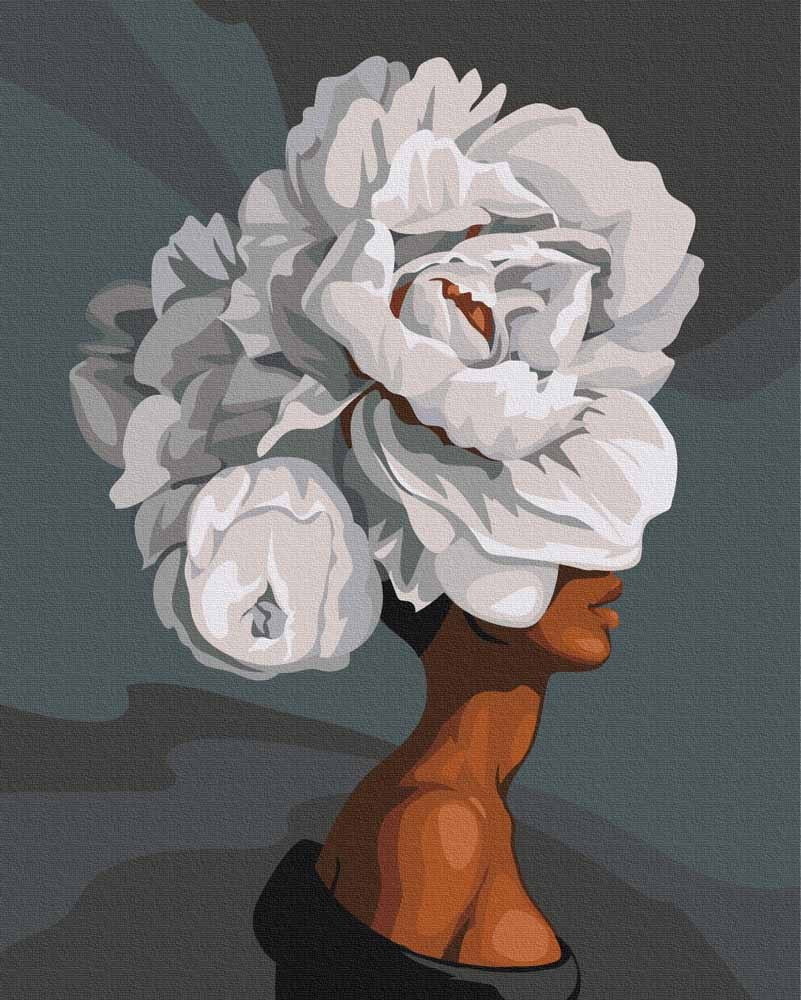 Modèle à peindre Femme aux Fleurs Blanches, peinture par numéro 30×40 cm — Maison Artsen