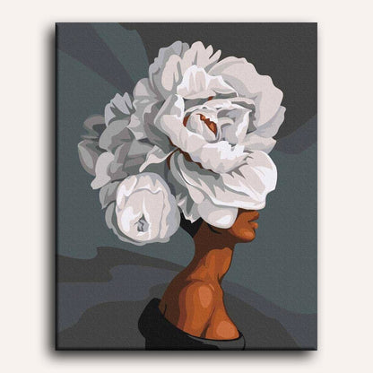 Peinture par numéro adulte Femme aux Fleurs Blanches, toile tendue 30×40 cm — Maison Artsen