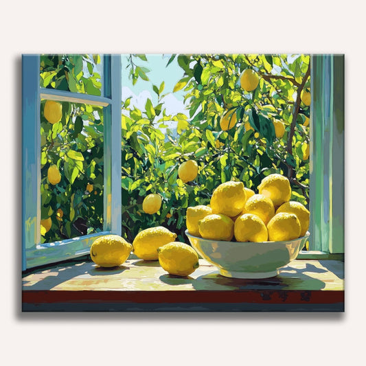 Peinture par numéro adulte Fenêtre au citronnier, toile tendue 30×40 cm — Maison Artsen