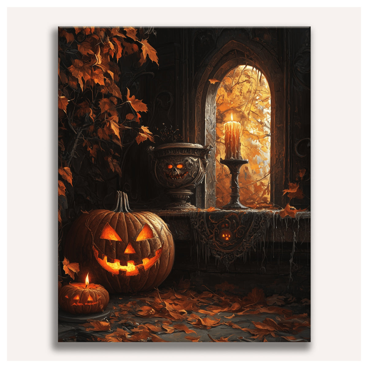 Peinture par numéro adulte Fenêtre d'Octobre, toile tendue vue de face — Maison Artsen