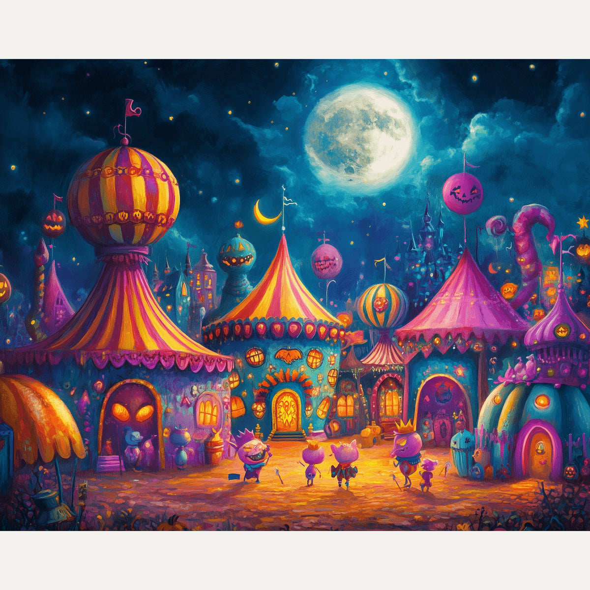Peinture par numéro adulte Fête Foraine des Monstres, visuel complet du design — Maison Artsen