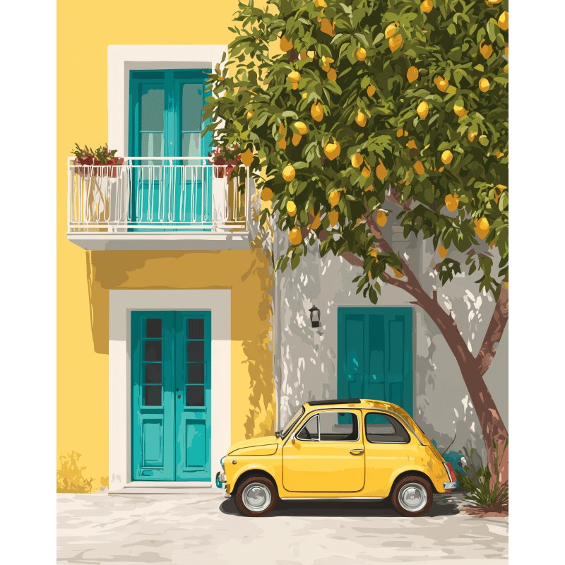Modèle à peindre Fiat Jaune sous le Citronnier, peinture par numéro 30×40 cm — Maison Artsen