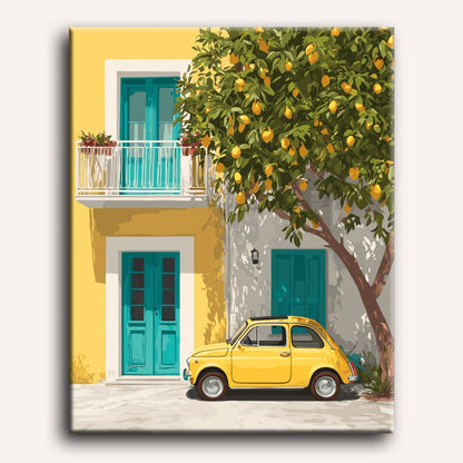 Peinture par numéro adulte Fiat Jaune sous le Citronnier, toile tendue 30×40 cm — Maison Artsen