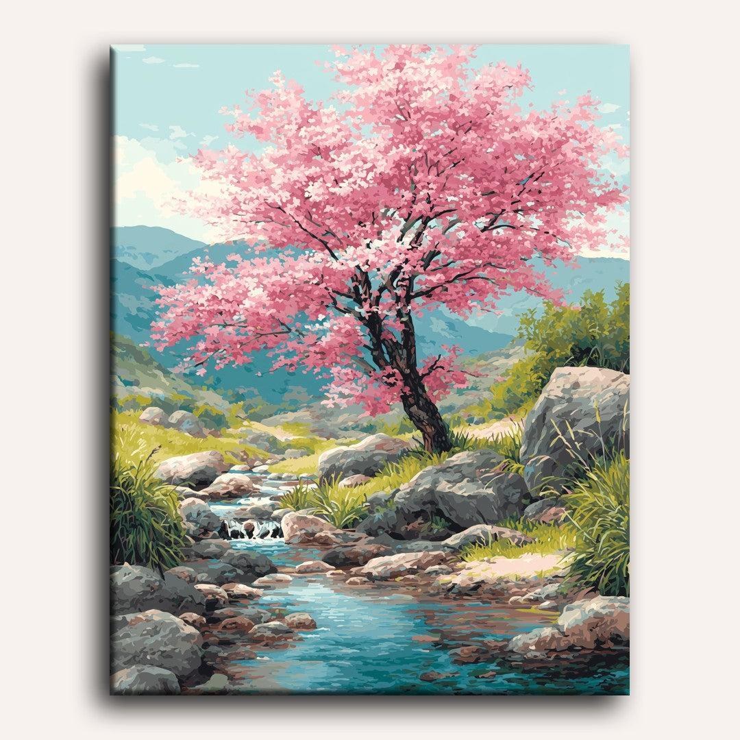 Peinture par numéro adulte Fleur de Cerisier, visuel complet du design sur toile — Maison Artsen