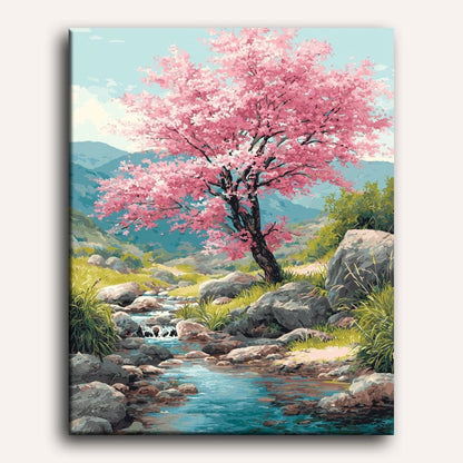 Peinture par numéro adulte Fleur de Cerisier, visuel complet du design sur toile — Maison Artsen